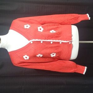 Cute red cardigan with white flowers